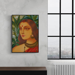 In-situ view of Suparna Dey's 'Bengali Bride Iv' painting in a room