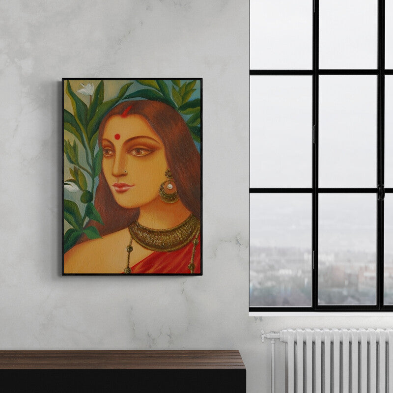 In-situ view of Suparna Dey's 'Bengali Bride Iv' painting in a room