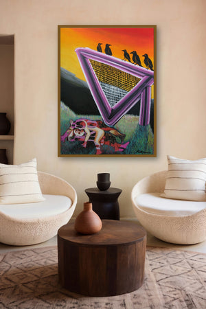 Beside The Black River (The Ravens Perch) by artist Mithun Dasgupta displayed in a Museum Style gallery
