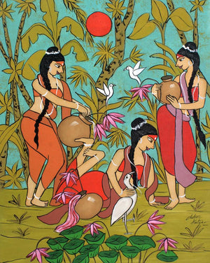 Best Friends (Serene Harmony**) by Chetan Katigar, Original Acrylic Figurative Painting on Canvas, Small Vertical Wall Art