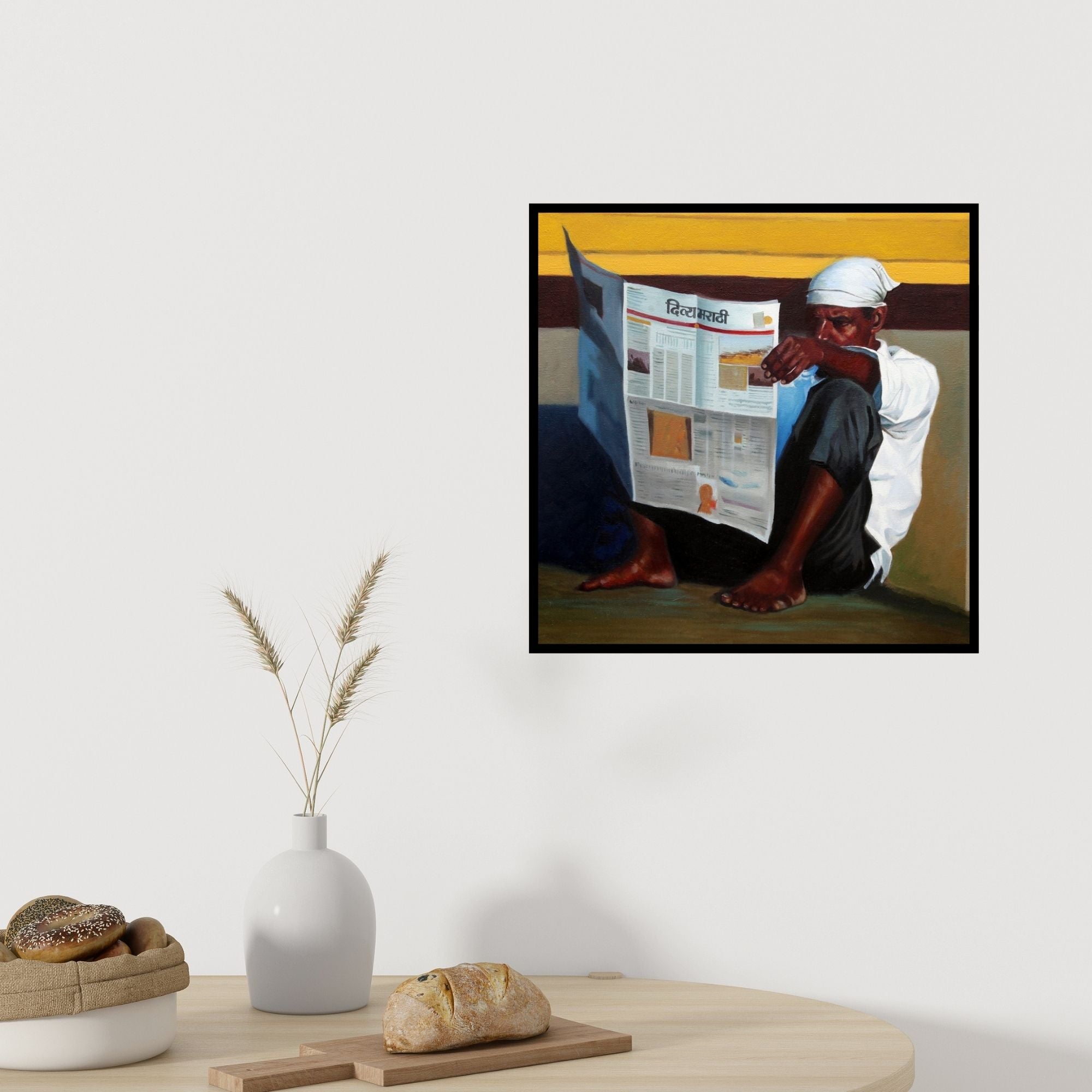 In-situ view of Vinayak Takalkar's 'Best Habbit' painting in a room