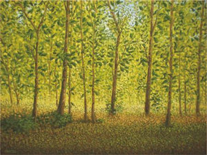 Between The Trees by Fareed Ahmed, Original Oil Landscape Painting on Canvas, Small Horizontal Wall Art