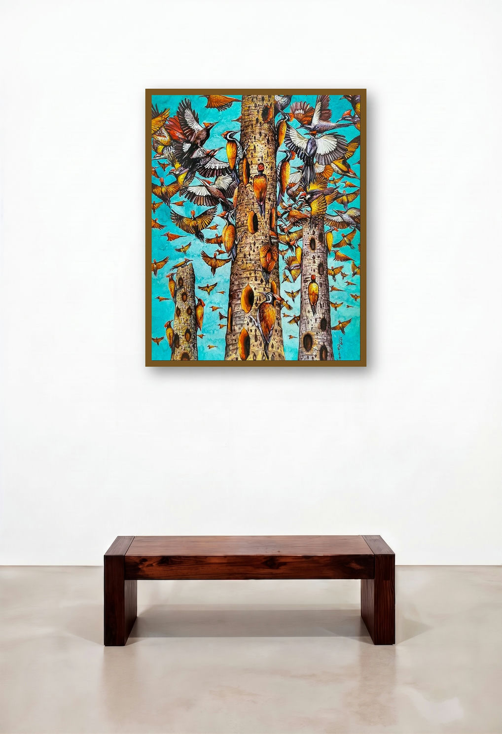 Beyond The Thoughts 3 (A Symphony of Woodpeckers) by artist Anoop Mv displayed in a Industrial Penthouse