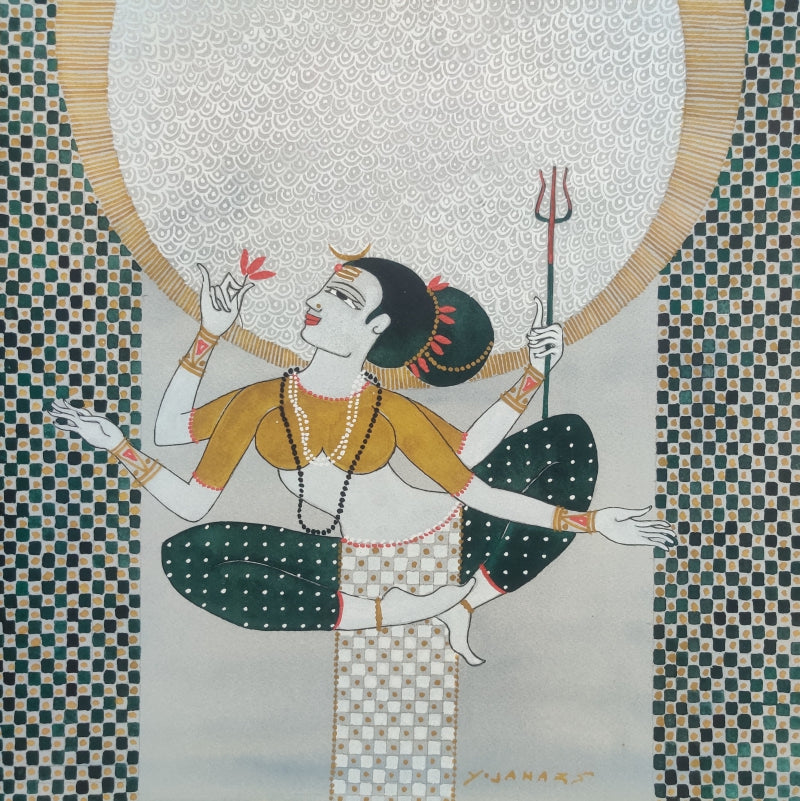 'Bhaallate' religious mixed-media painting by artist Yojana Dehankar, 12x12 inch, on paper