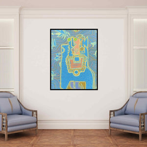 In-situ view of Anup Shrivastav's 'Bhagoriy Series 16 (Cosmic Tapestry)' painting in a room