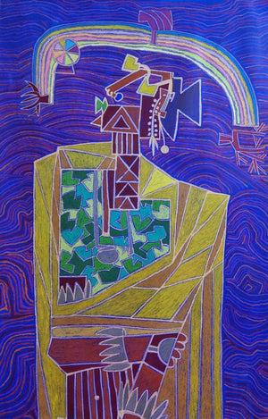 Bhagoriy Series 21 (Celestial Being) by Anup Shrivastav, Original Mixed Media Figurative Painting on Canvas, X-Large Vertical Wall Art