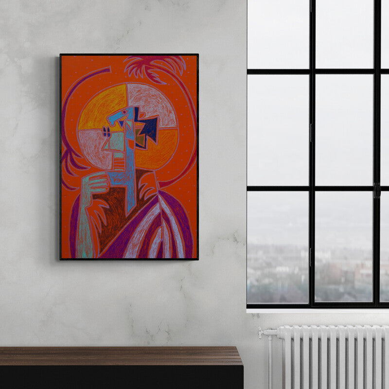 In-situ view of Anup Shrivastav's 'Bhagoriy Series 5 (Sunlit Dreamer)' painting in a room