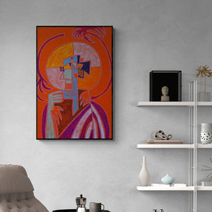 Preview of 'Bhagoriy Series 5 (Sunlit Dreamer)' Painting by Anup Shrivastav shown on a wall in a furnished room.
