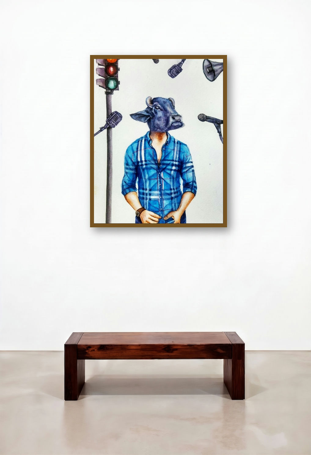 Bhains Ke Aage Been (Lost in Translation) by artist Pranita Das displayed in a Transitional Penthouse