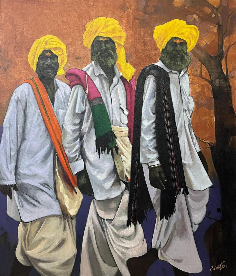 'Bhakti 3' religious acrylic painting by artist Navnath Kshirsagar, 42x36 inch, on canvas