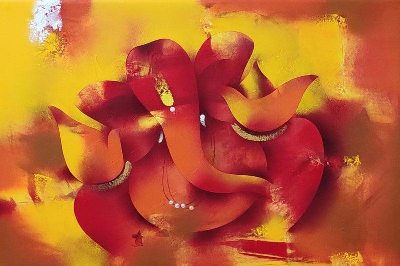 Religious acrylic painting titled 'Bhalchandra', 24x36 inches, by artist Paras Parmar on Canvas