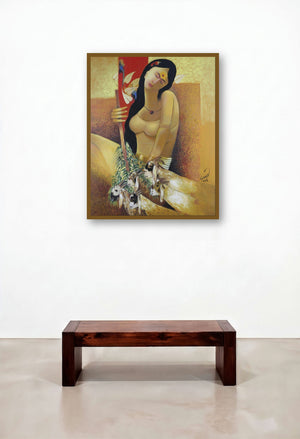Bhandara (Pastoral Dreams) by artist Raosaheb Gurav displayed in a Scandinavian Hotel Suite
