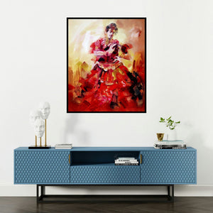 Kariyappa Hanchinamani's 'Bharatanatyam' painting visualized above a sofa in a contemporary room.