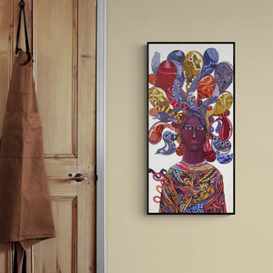 In-situ view of Umed Rawat's 'Bhoomi 2 (Nayika 3)' painting in a room