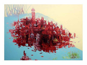 Landscape acrylic painting titled 'Bhopal City', 36x48 inches, by artist Mahesh Gobra on canvas