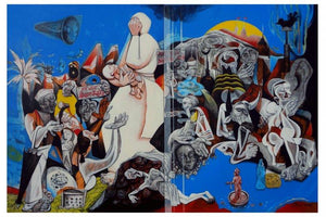Figurative acrylic painting titled 'Bhopal Gas Tragedy', 72x48 inches, by artist Mahesh Pal Gobra on canvas