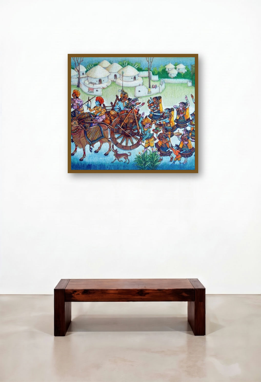 Bidayi (A Festive Journey) by artist Anand Sonar displayed in a Mid-Century Modern Living Room
