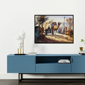 Preview of 'Bikaner' Painting by Ananta Mandal shown on a wall in a furnished room.