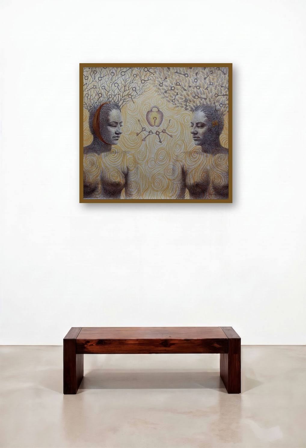 Bilateral (Unlocking Empathy) by artist Mansi Sagar displayed in a Rustic Living Room