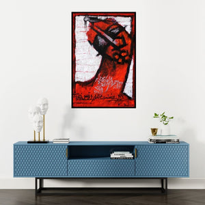 Preview of 'With Bird' Painting by A S Rind shown on a wall in a furnished room.