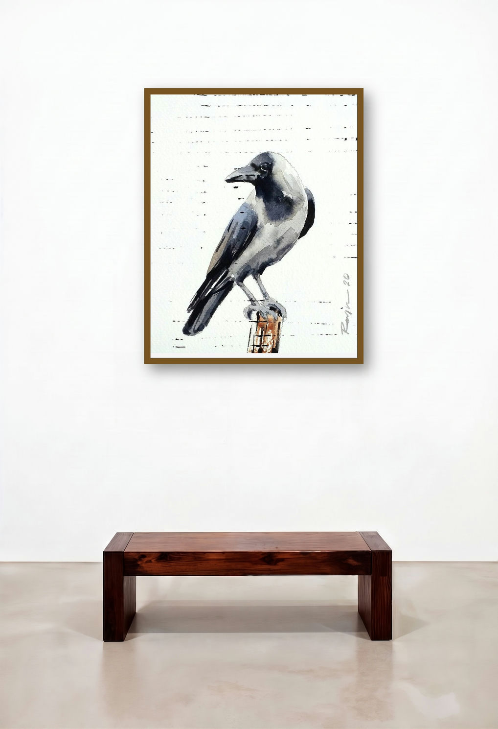 Bird 10 (The Watchful Crow) by artist Raju Sarkar displayed in a Urban Loft Hotel Lobby