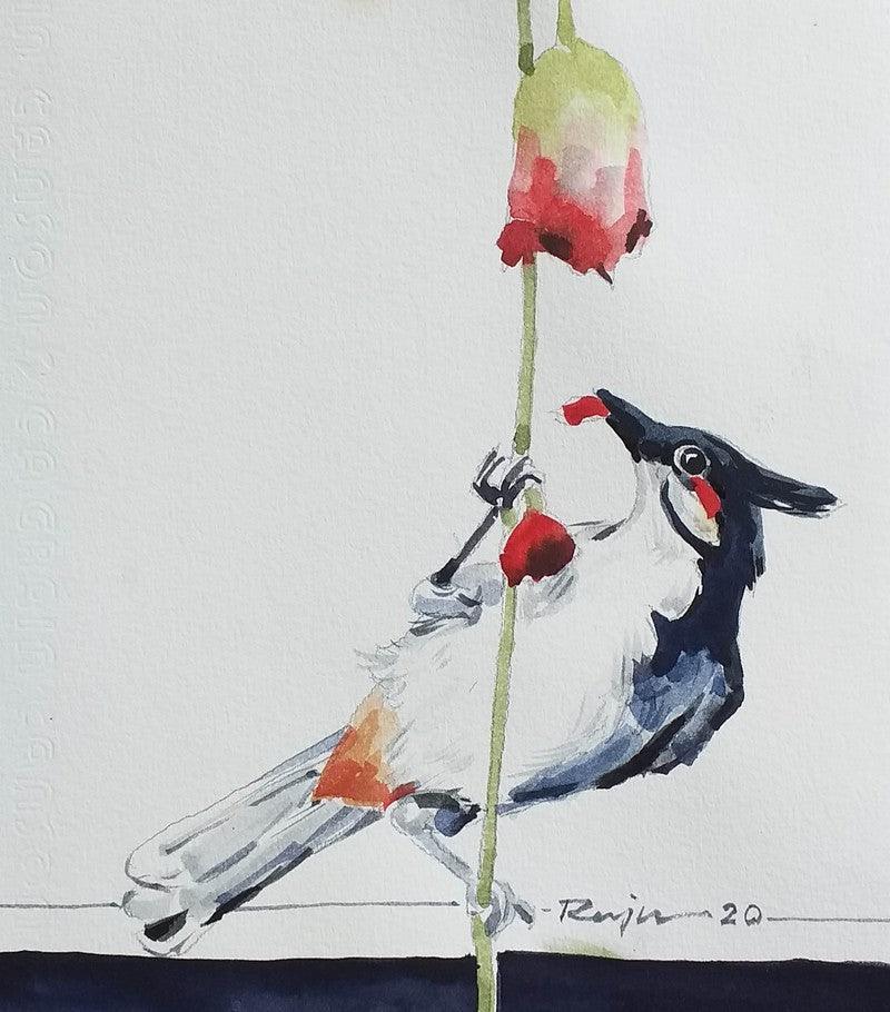 Animals watercolor painting titled 'Bird 4', 7x6 inches, by artist Raju Sarkar on Paper