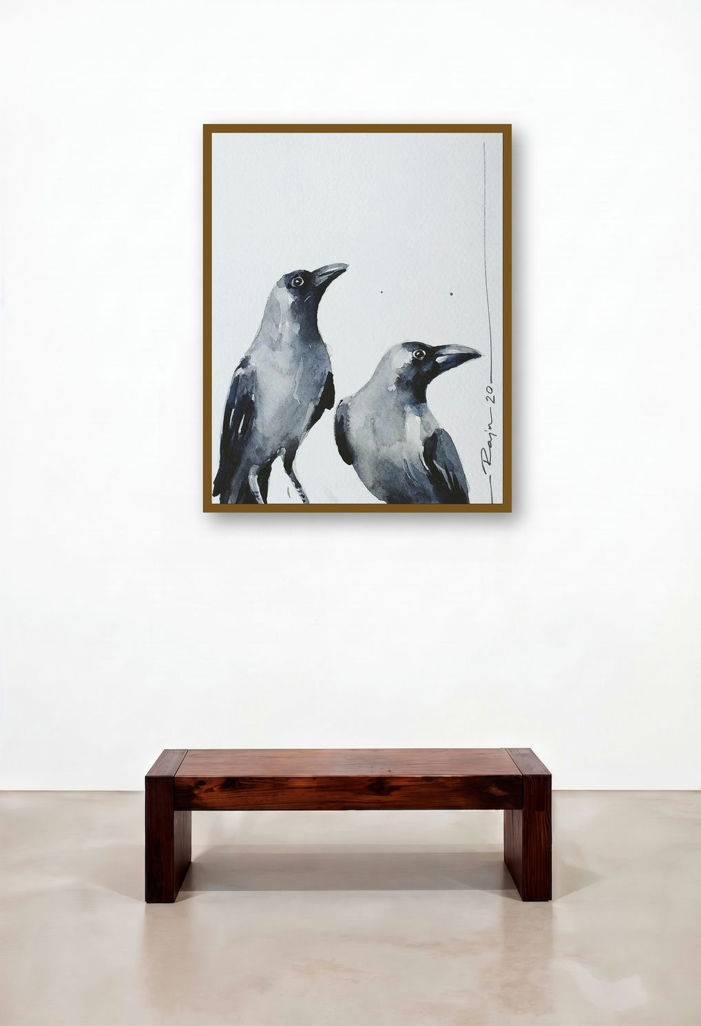 Bird 8 (A Crow's Gaze) by artist Raju Sarkar displayed in a Contemporary Reception Area