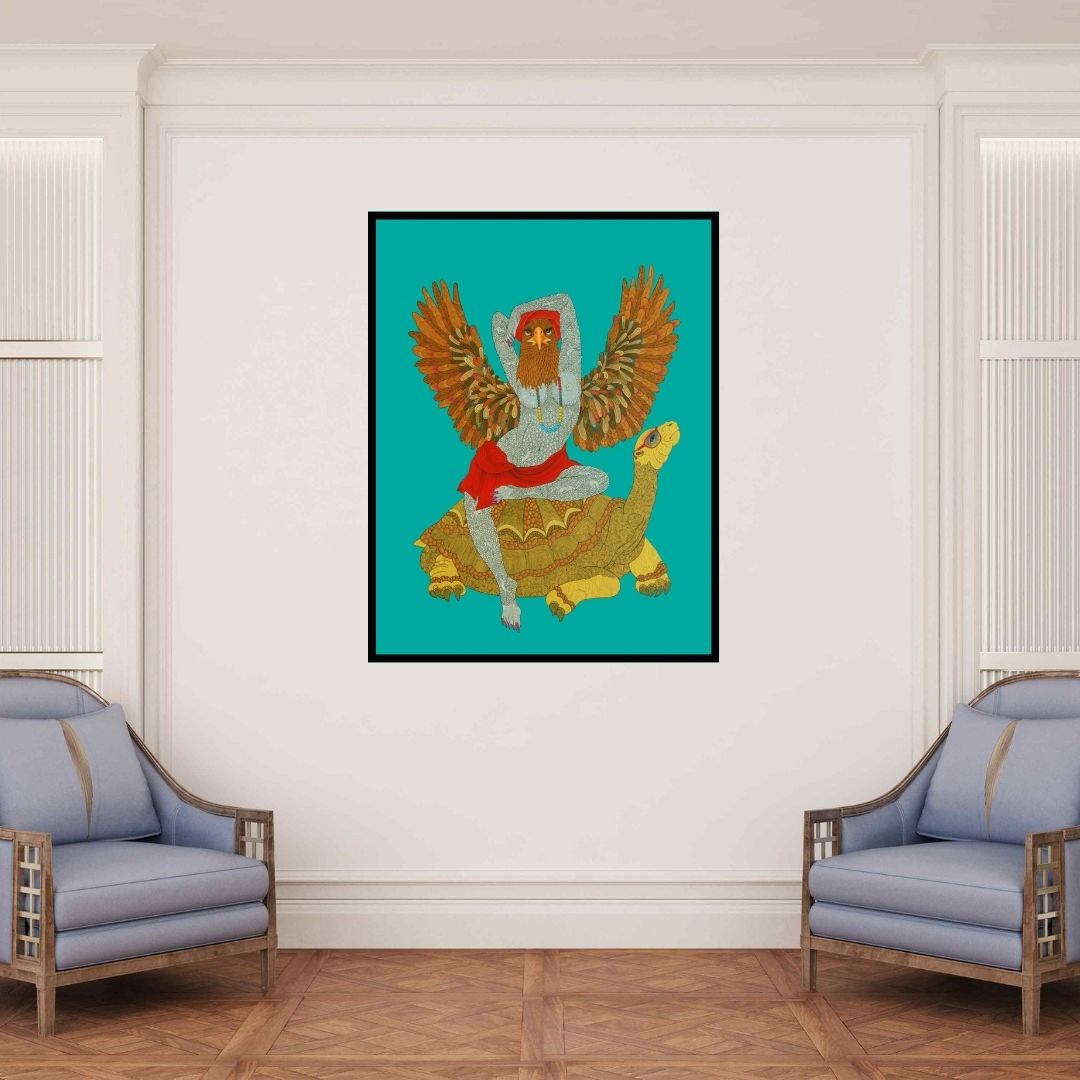 In-situ view of Bandana Kumari's 'Bird (Cosmic Journey)' painting in a room