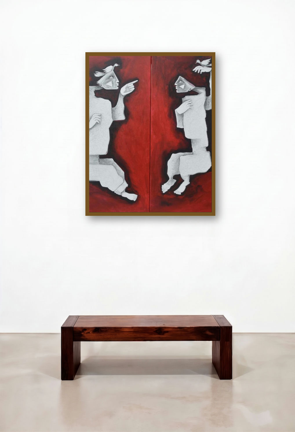 Bird Lovers (Silent Conversation) by artist Amit Rajvanshi displayed in a Contemporary Luxury Hotel Lobby