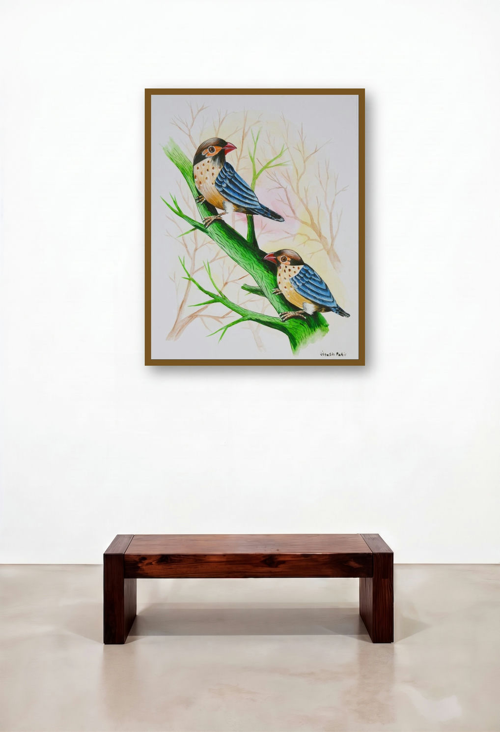 Birds 224 (Birds on Green Branch)
