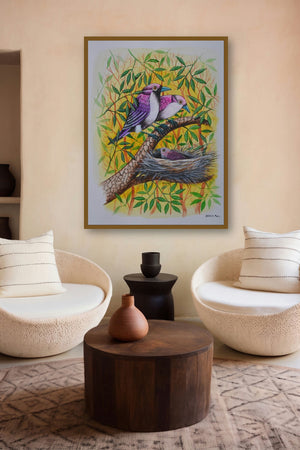 Birds 259 (Birds and Nest) by artist Santosh Patil displayed in a Luxury gallery