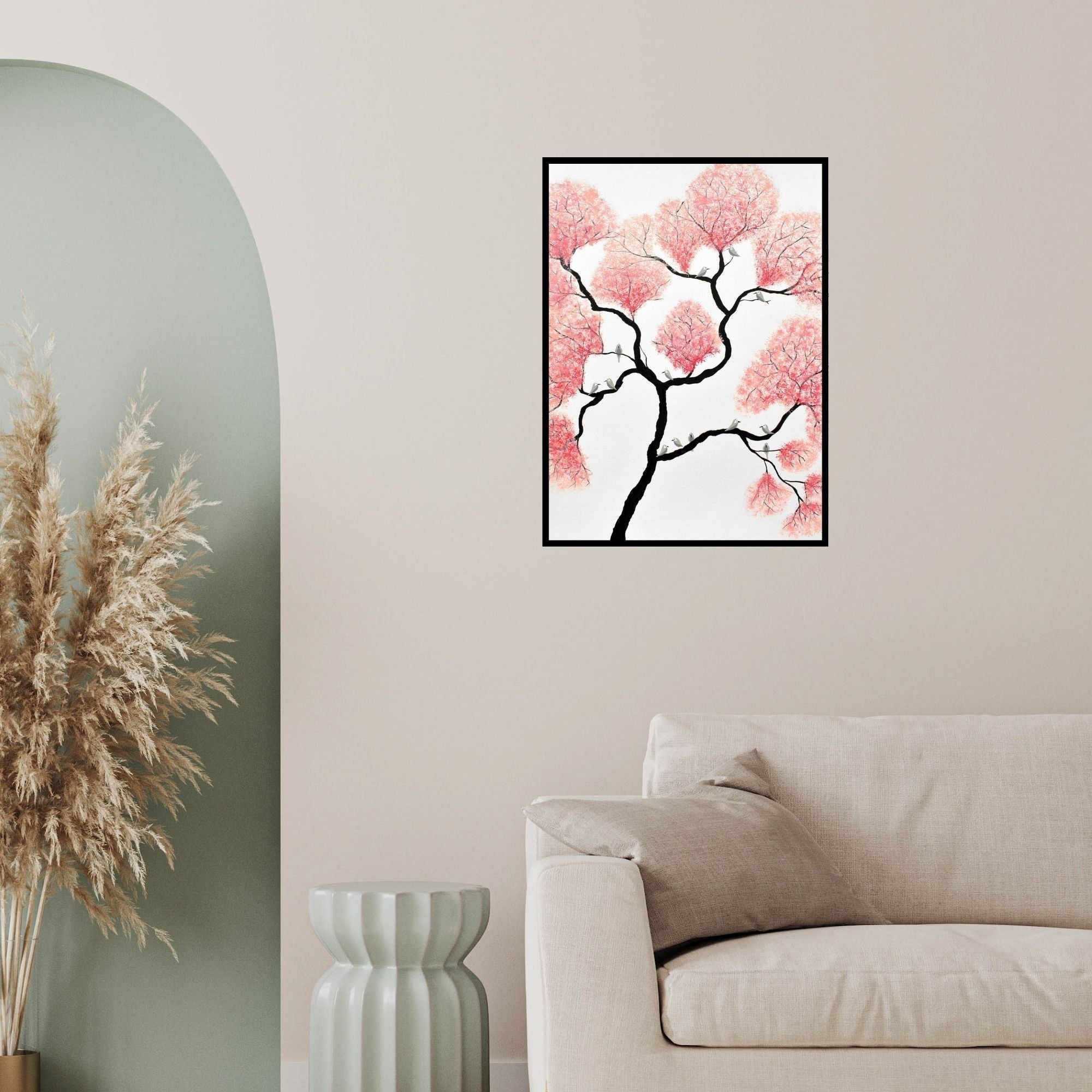 In-situ view of Sumit Mehndiratta's 'Birds And Flowers (Ephemeral Beauty)' painting in a room