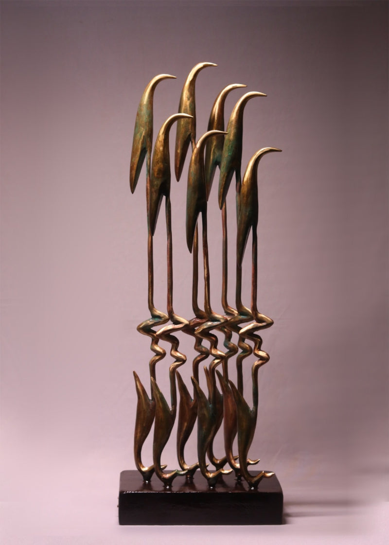 'Birds VII' animals Brass sculpture by artist Rohan Pawar, 28x10 inch, on brass
