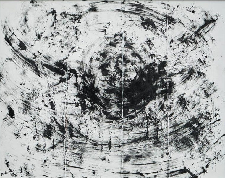 Birth 2' abstract mixed-media painting by artist Shahfahad Raja, 22x27 inch, on paper