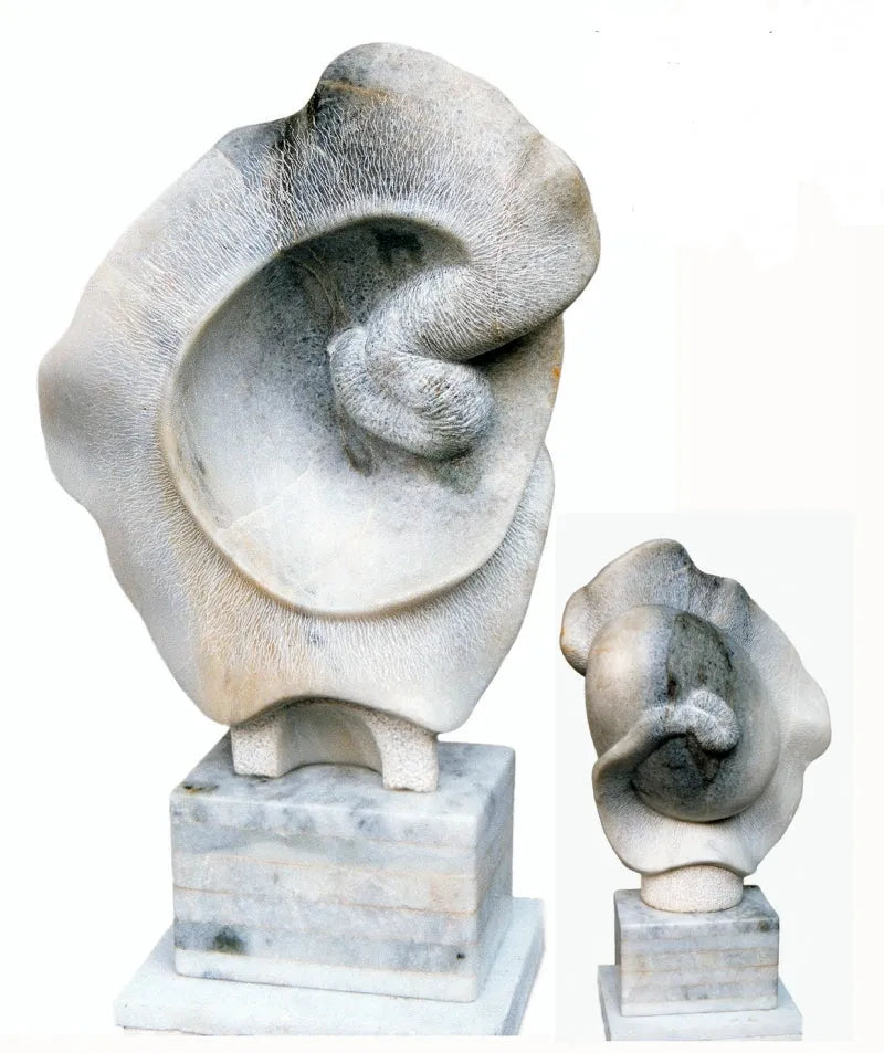 contemporary sculpture titled 'Birth Of Energy', 18x10 inch, by artist Parminder Singh on White Marble