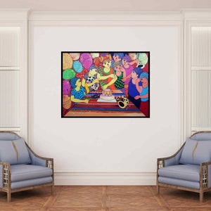 In-situ view of Dnyaneshwar Bembade's 'Birthday Celebration' painting in a room