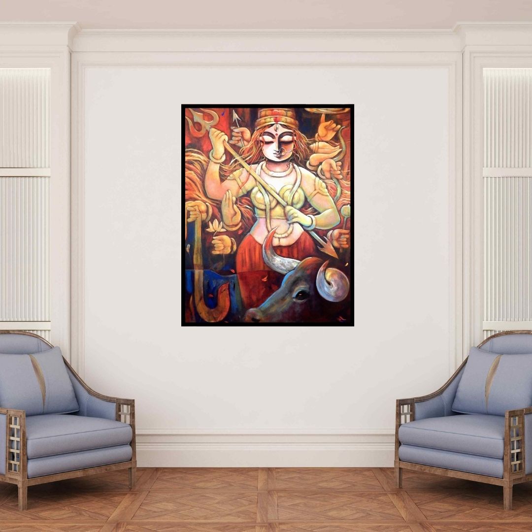 In-situ view of Subrata Ghosh's 'Bishalakshi' painting in a room