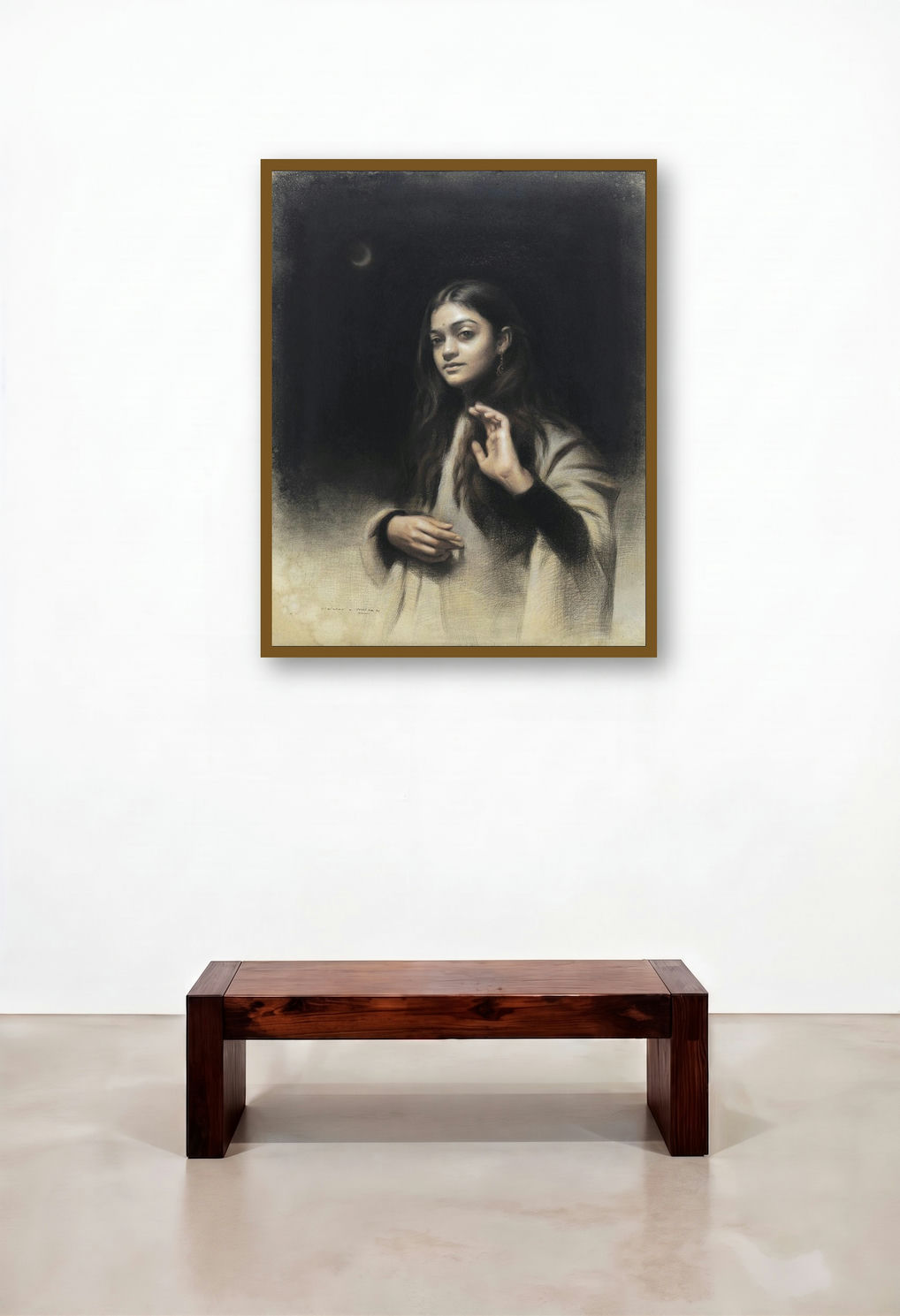 Black Black Curls by artist Vaibhav Naik displayed in a Boutique Hotel Style Lounge