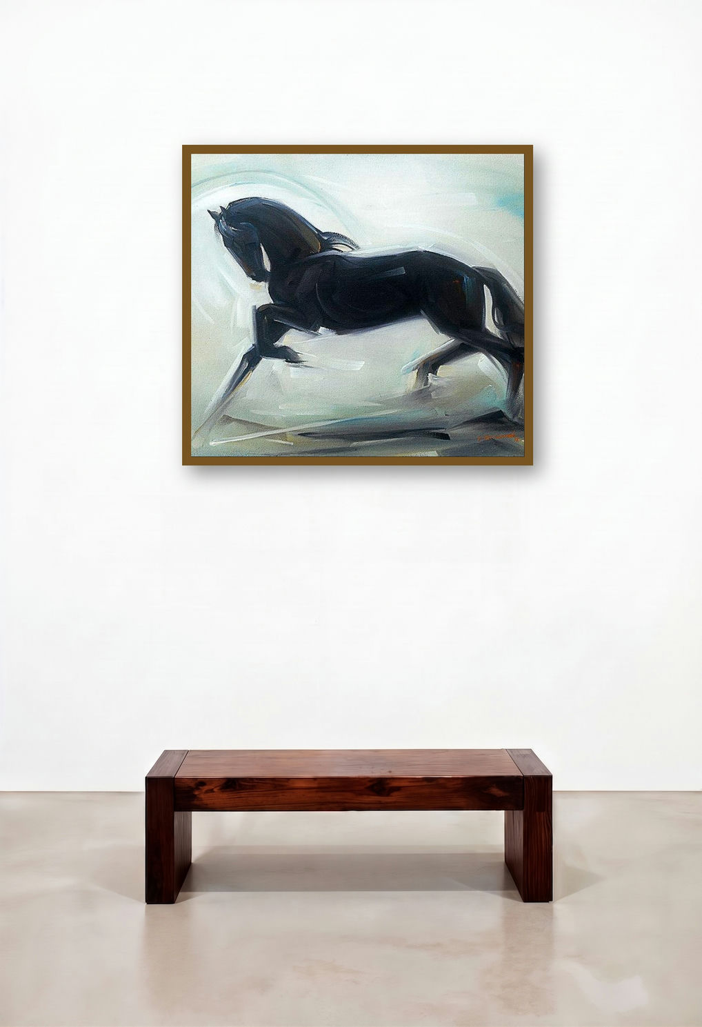 Black Horse (Midnight Charge) by artist D Tiroumale displayed in a Elegant Home Office