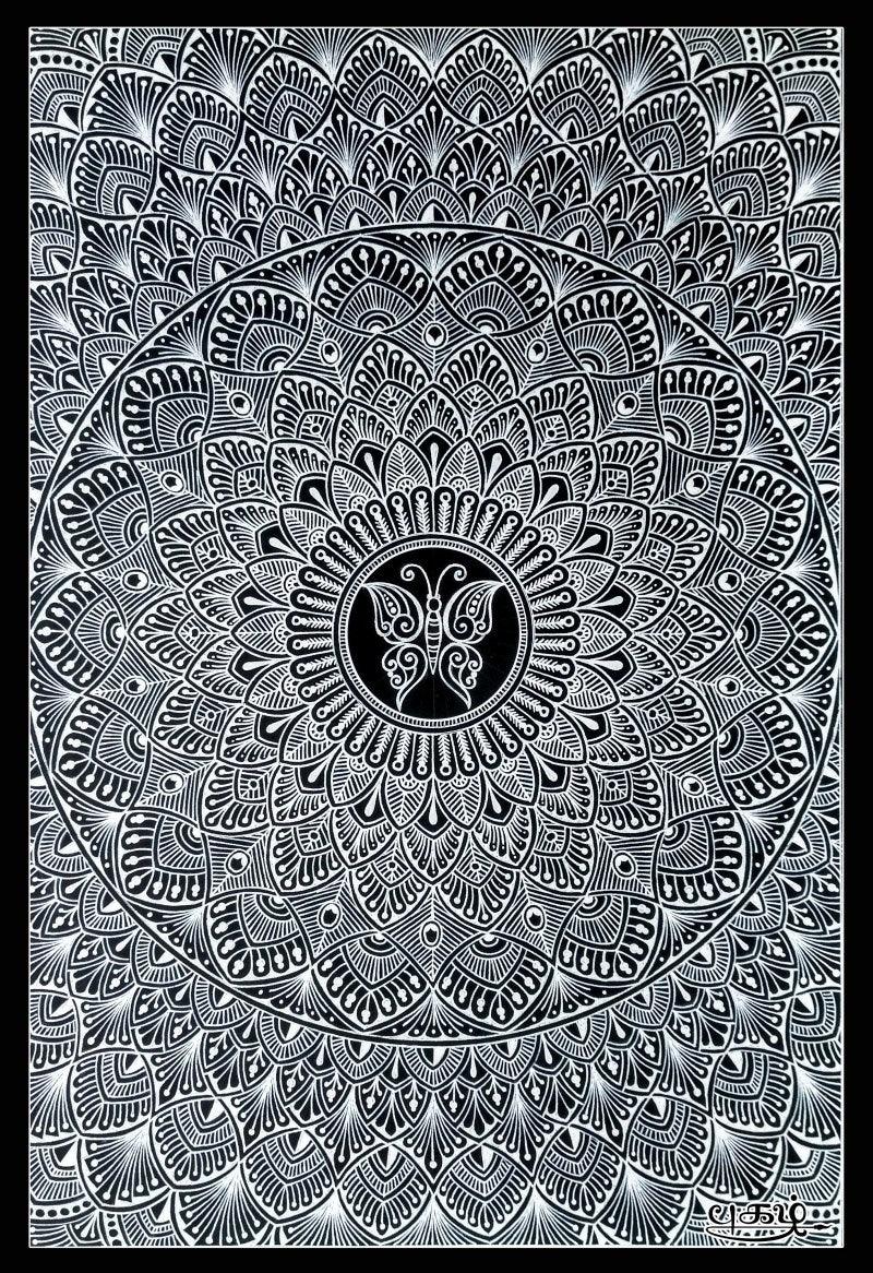 Animals pen ink drawing titled 'Black Mandala', 17x12 inches, by artist V Pugalenthi on Paper