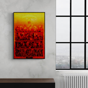 Ajay Meshram's 'Blessing (Crimson Procession)' Painting visualized above a sofa in a contemporary room