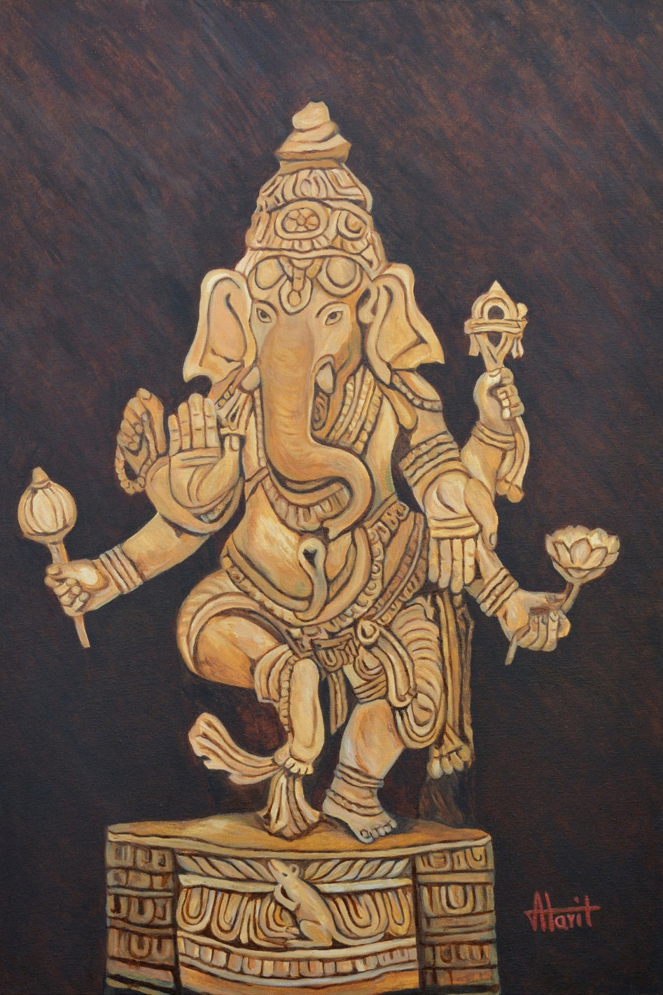 Blessing Ganesha' religious oil painting by artist Ajay Harit, 36x24 inch, on canvas