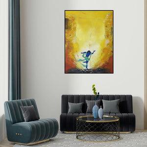 Durshit Bhaskar's 'Bliss (Rhythmic Energy)' painting visualized above a sofa in a contemporary room.