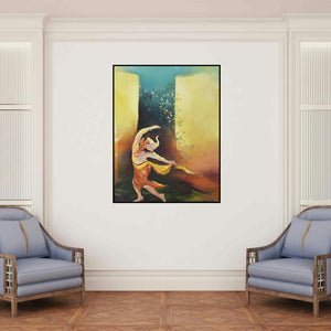 'Blooming (Illuminating the Path)' painting by Durshit Bhaskar shown on a wall in a furnished room.