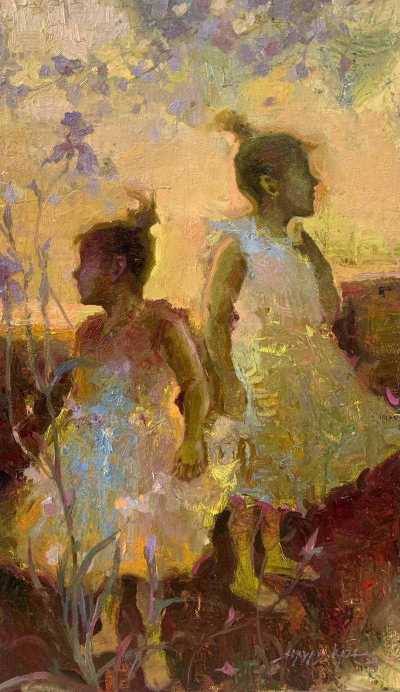 Blooming Of Faith' figurative oil painting by artist Shadab Kazi, 24x14 inch, on linen