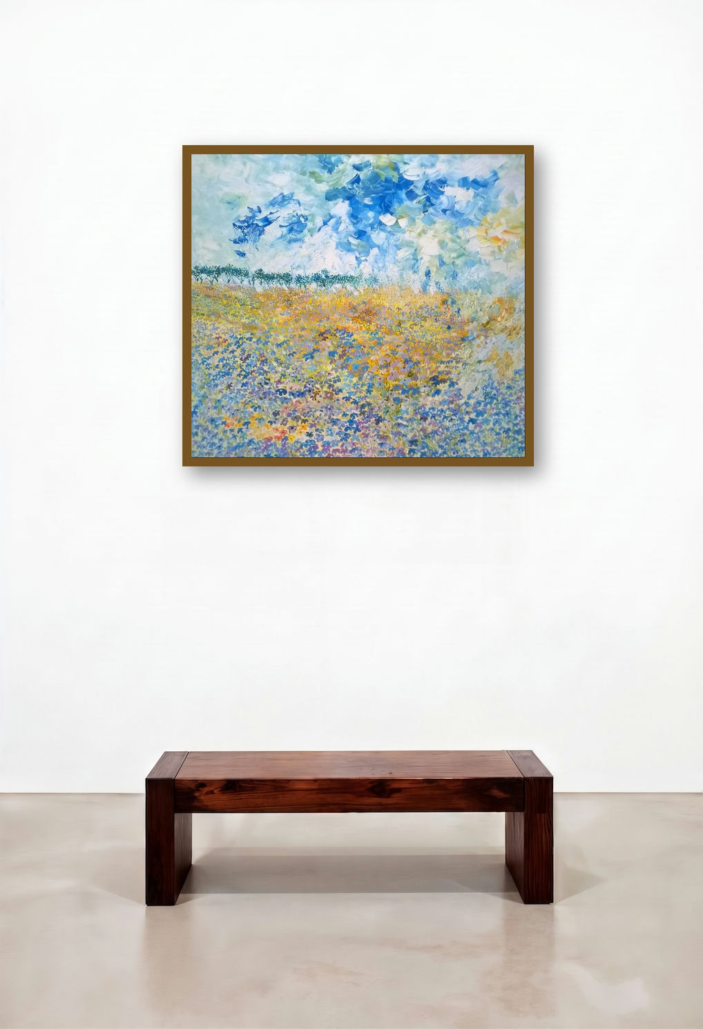 Blooming Flowers (Azure Expanse) by artist Shubhamshiva displayed in a Designer Hotel Lobby
