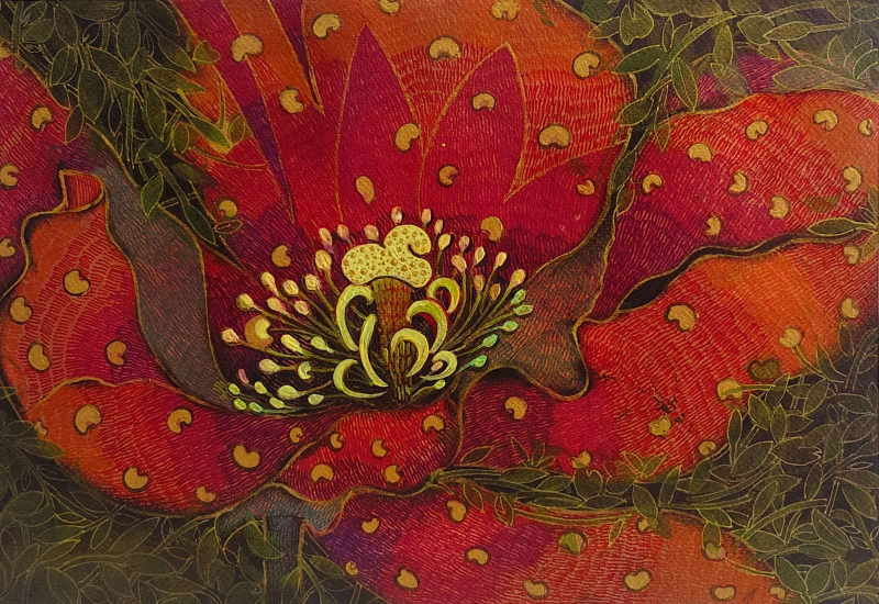 Blooming Horizon' nature mixed-media painting by artist Yogesh Powale, 10x14 inch, on paper