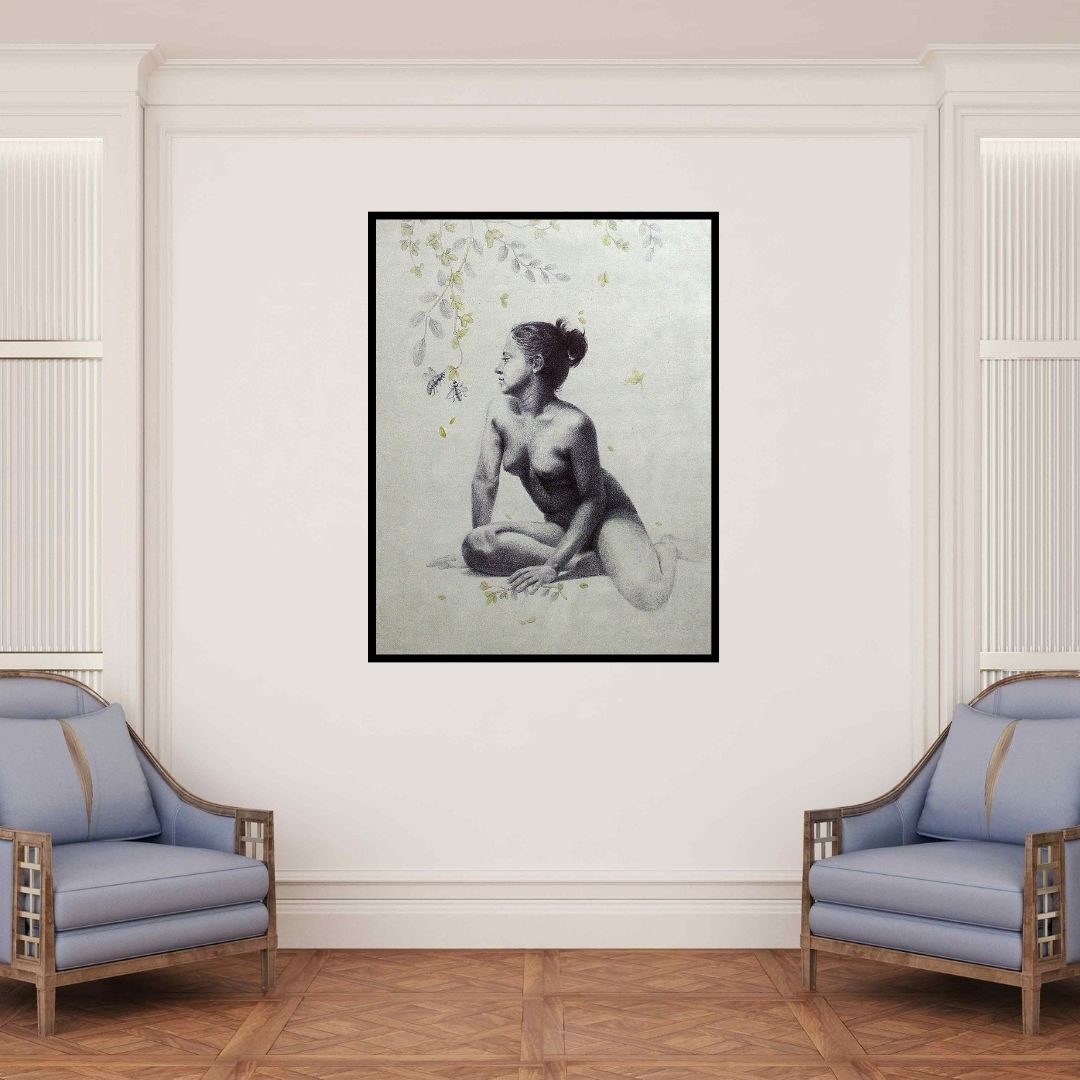 In-situ view of Mansi Sagar's 'Blosom 1' painting in a room