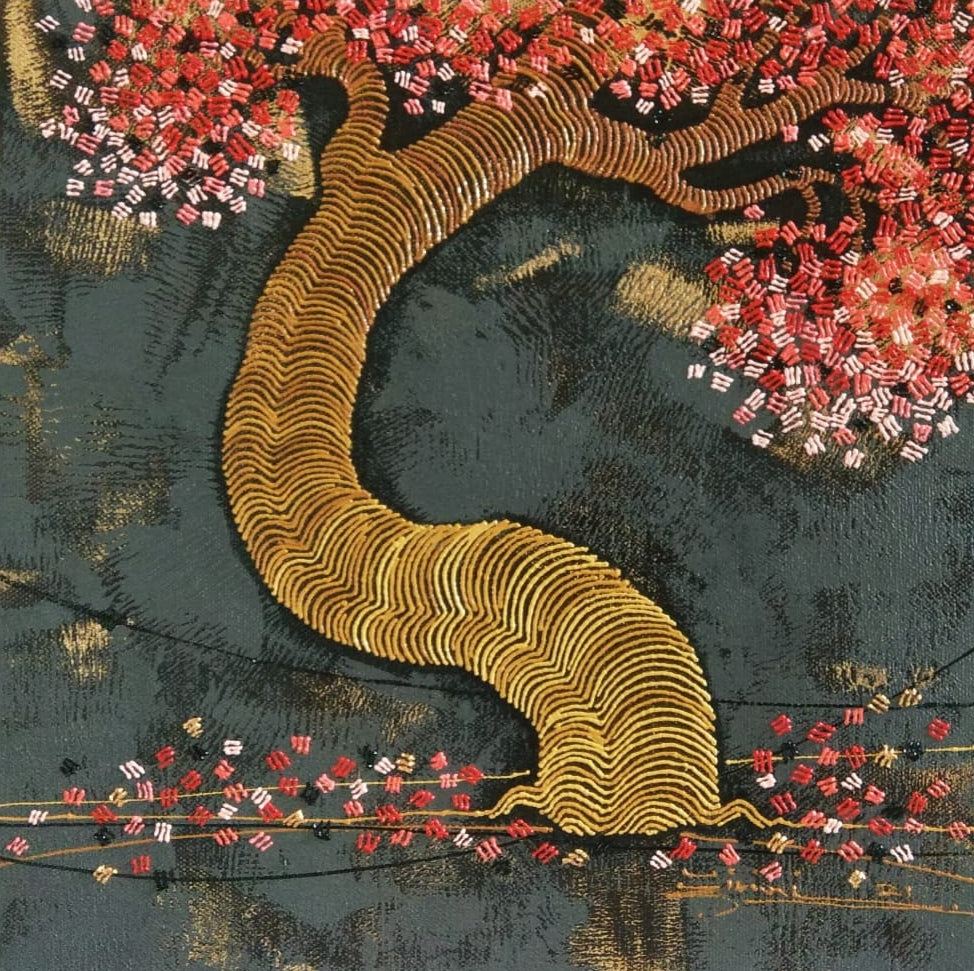 'Blossom 1' nature acrylic painting by artist Rahul Dangat, 12x12 inch, on canvas