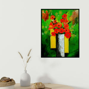 Sharmi Dey's 'Blossom 2' painting visualized above a sofa in a contemporary room.